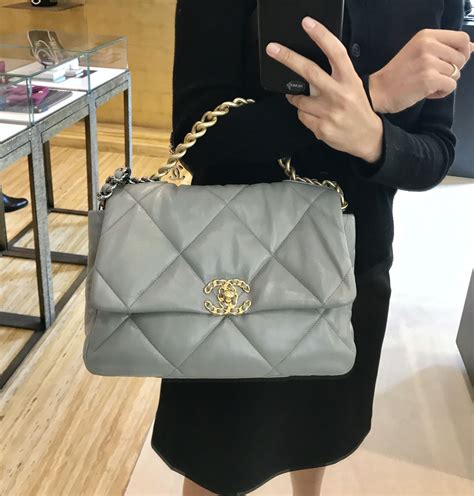 grey chanel 19 bag|Chanel classic grey flap bag.